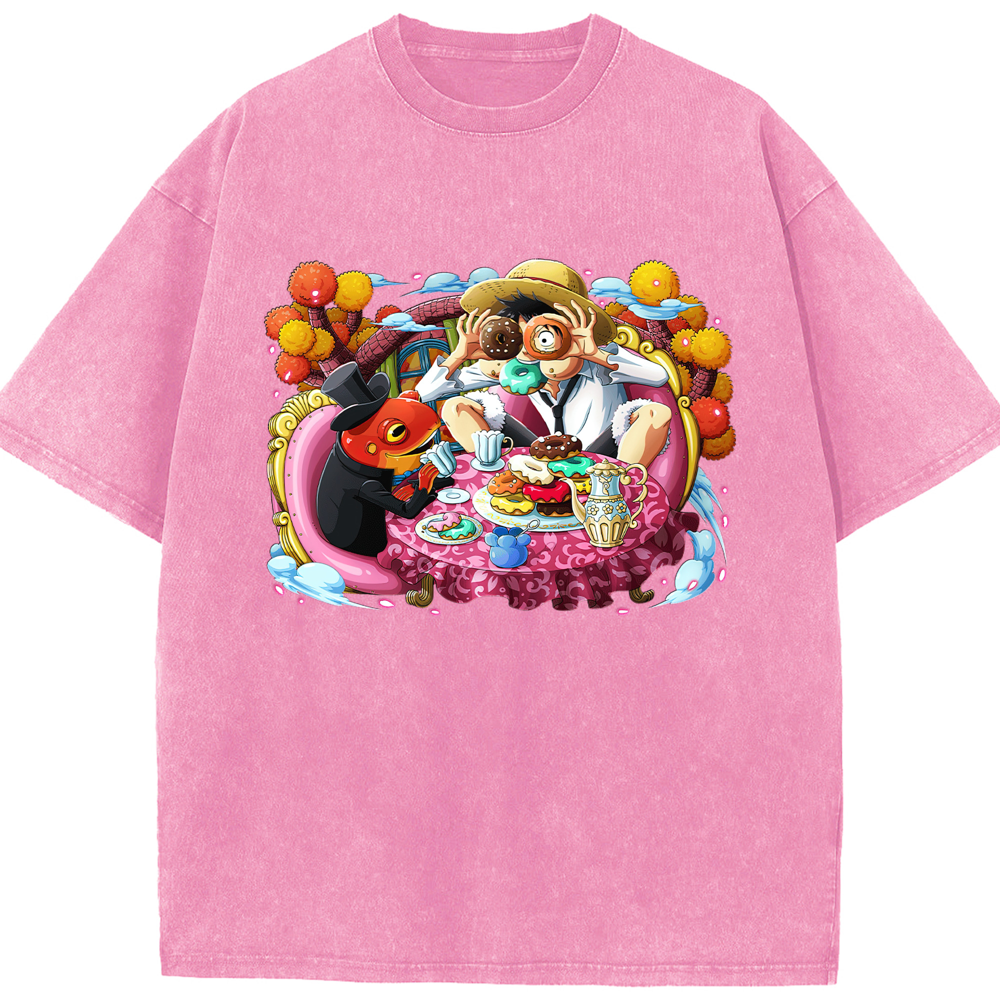 ワンピース モンキー・D・ルフィ ONE PIECE Monkey D. Luffy 綿100% ヴィンテージ風 半袖Tシャツ（フロントプリント）